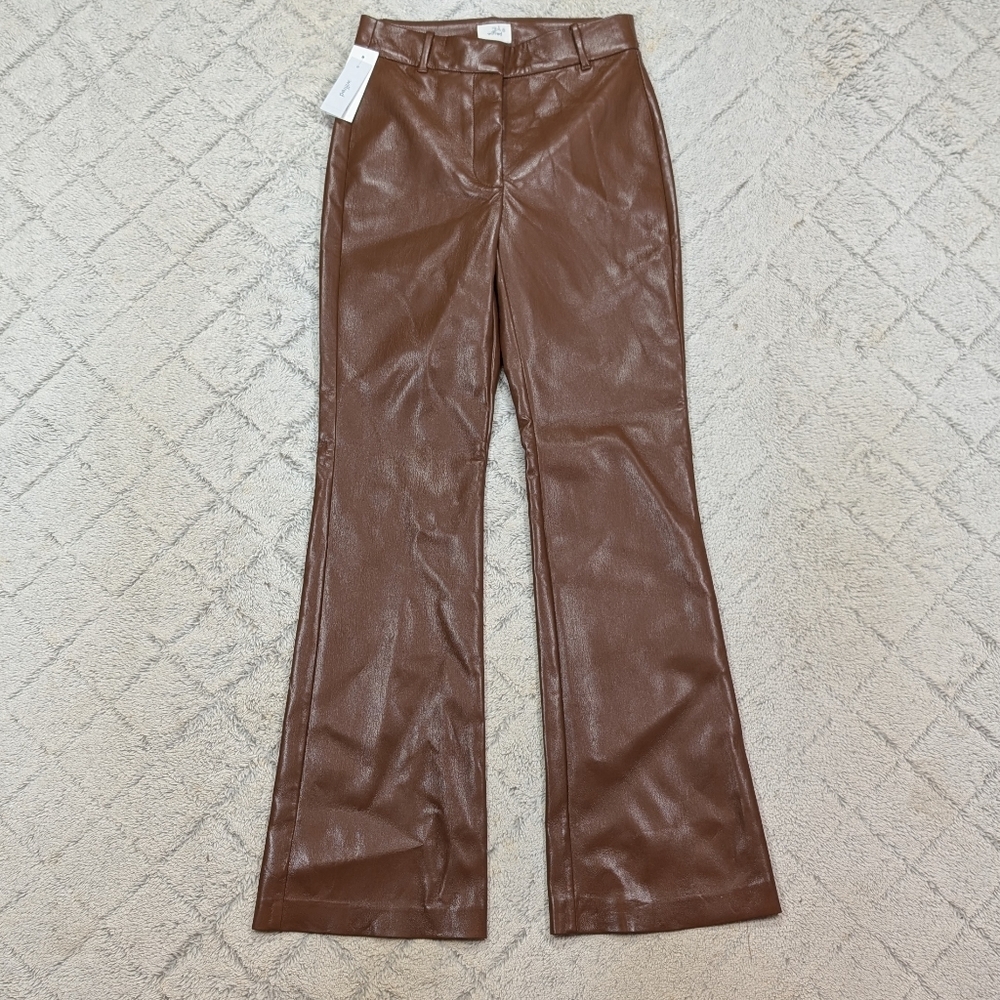 Wilfred Pants Womens 2 Brown Cognac Cabaret Hi Rise Flare Faux Leather Aritzia